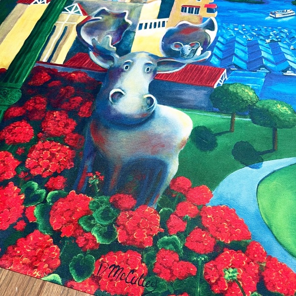 D McCulley Moose in the City Floral Flag Tapestry Wall Hanging Decor - Picture 3 of 7